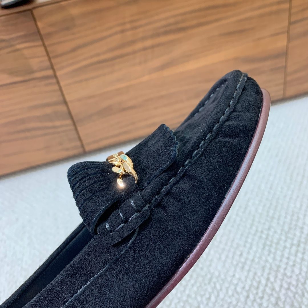 Céline Chain Link Suede Loafers Black