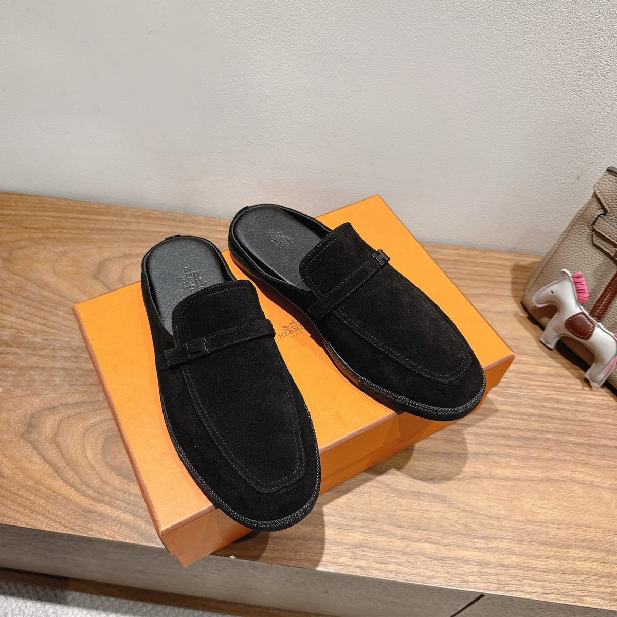 Hermès Suede Loafer Mules Black