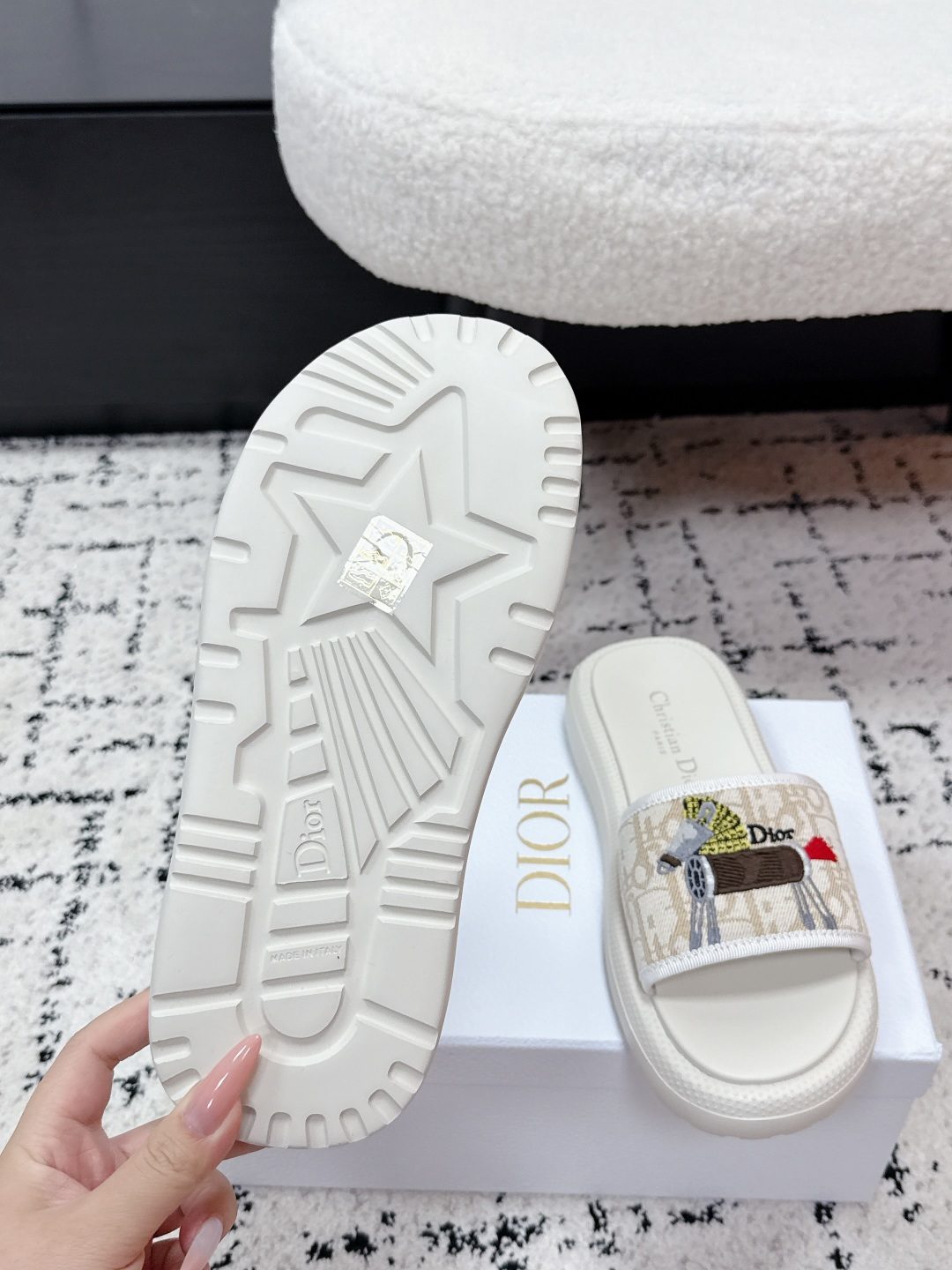 Dior Embroidered Canvas Pool Slide Sandals