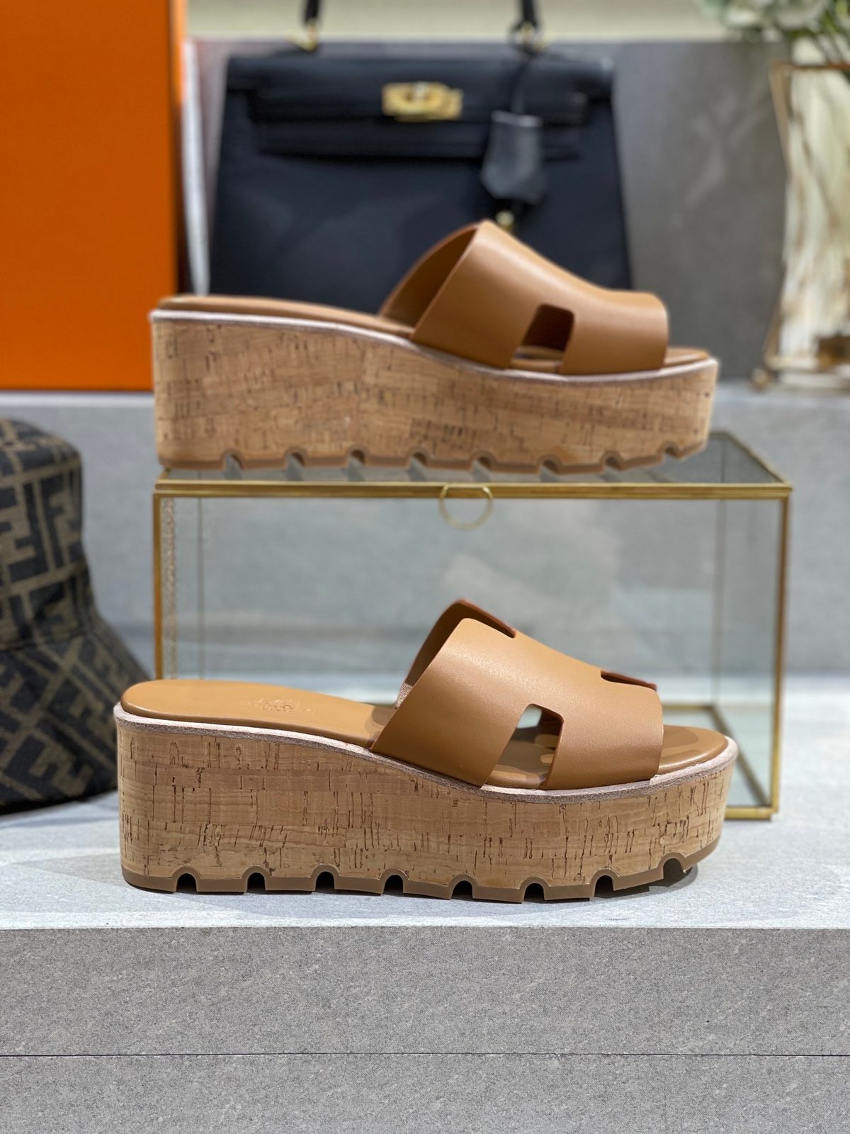 Hermès Leather Platform Slide Sandals