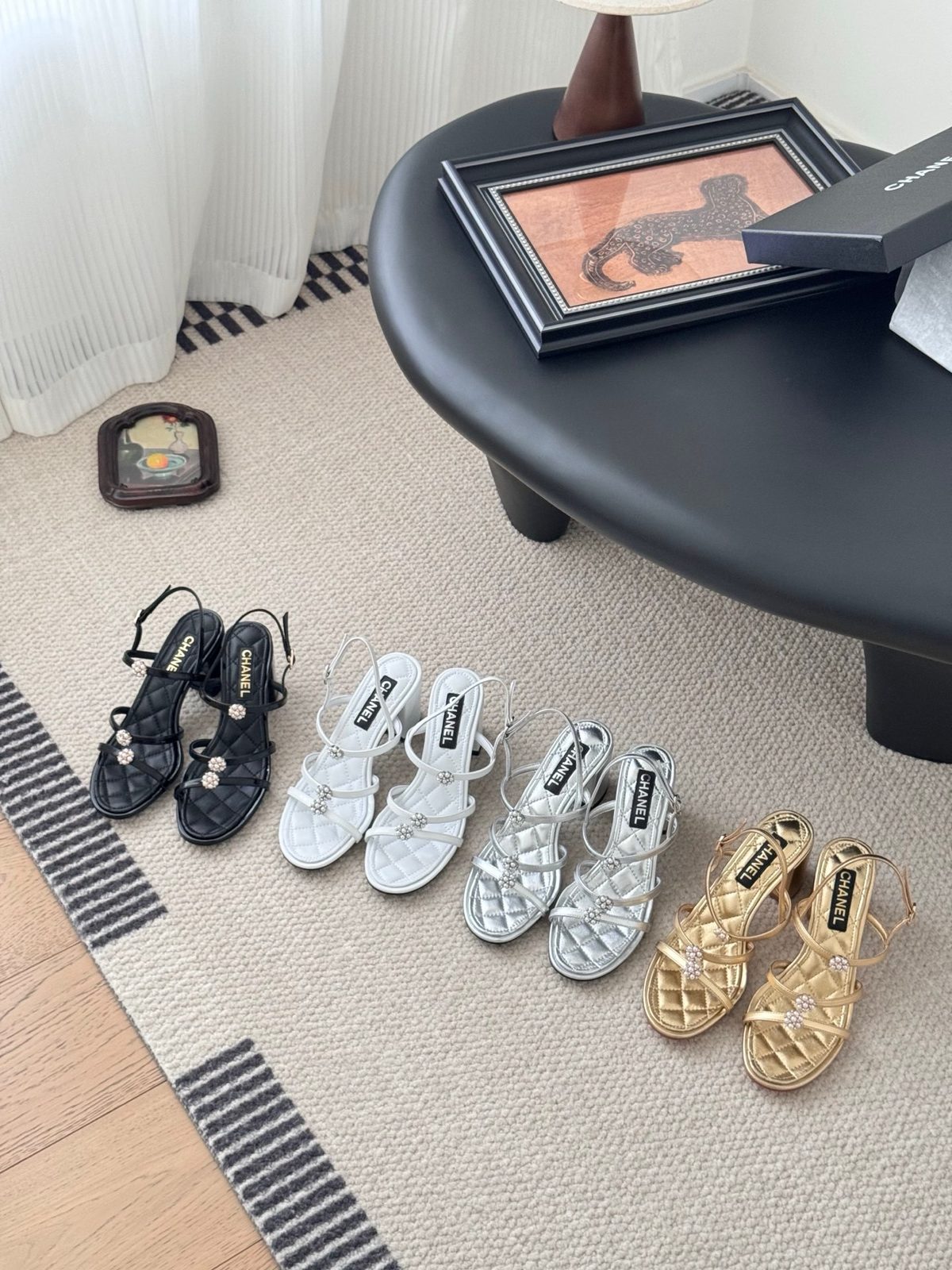 Chanel Quilted Strappy Sandals with Rhinestone Details