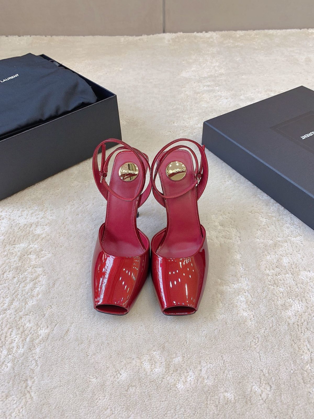 Saint Laurent Patent Leather Platform Heels Red