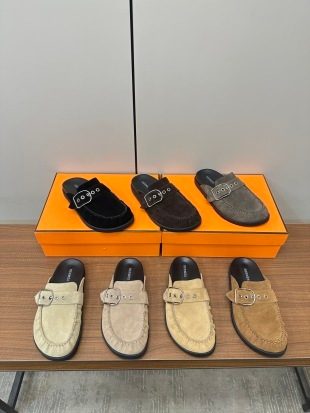 Hermès Suede Buckle Loafer Mule