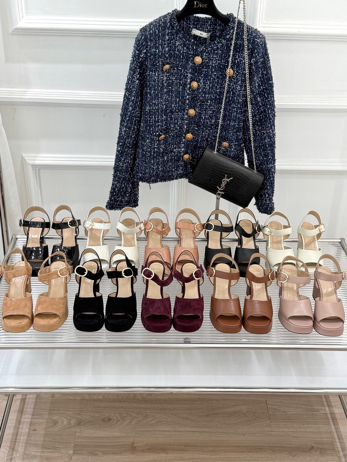 Chanel-Inspired Navy Tweed Double-Breasted Jacket
