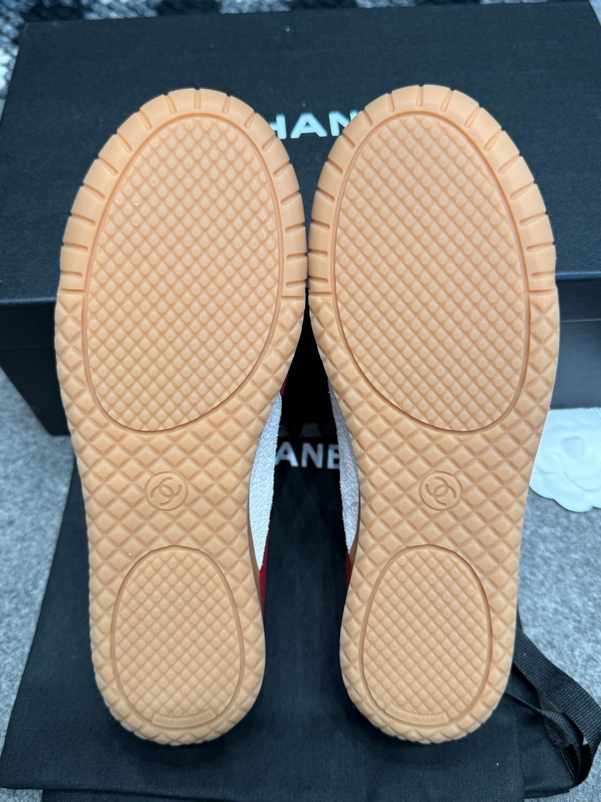 Chanel Leather Canvas Sneakers Red