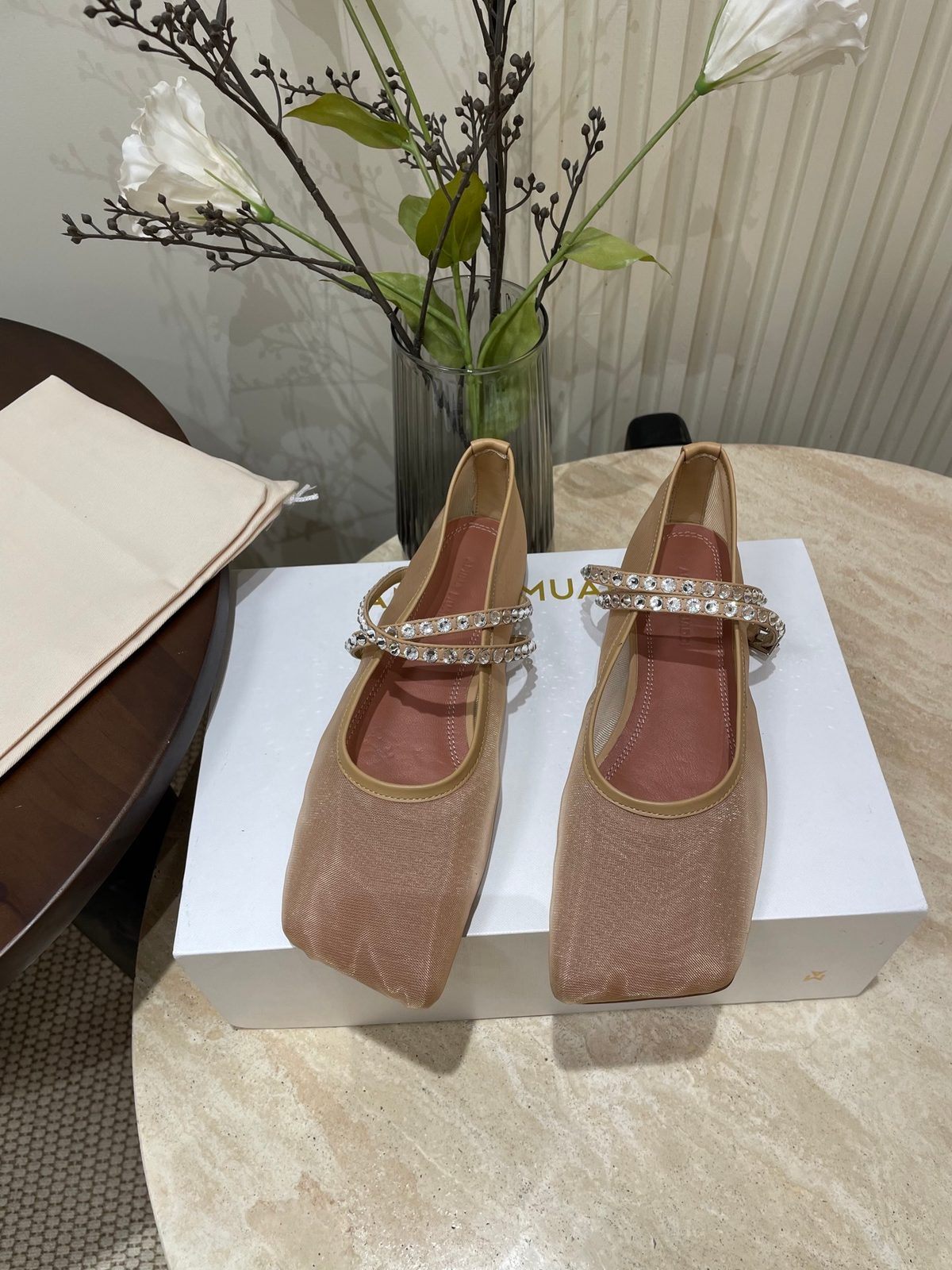 Mugler Crystal-Embellished Mary Jane Ballet Flats