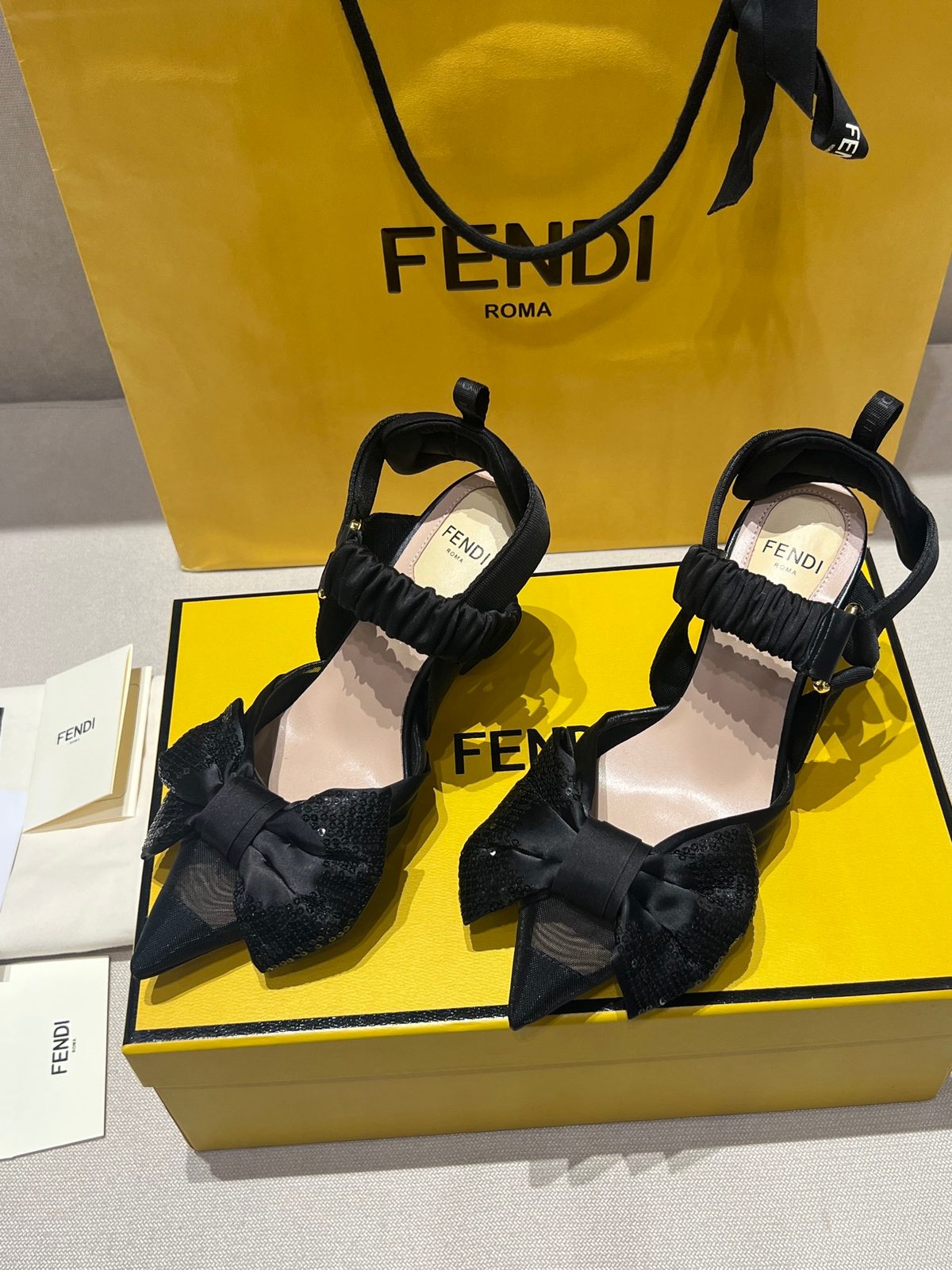 Fendi Black Mesh Pointed Toe Heeled Sandals