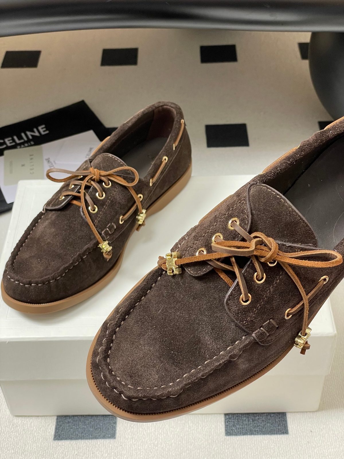Celine Suede Boat Shoes Brown