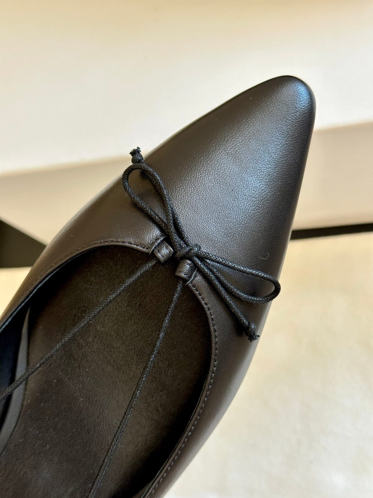 The Row Black Leather Pointed Flat