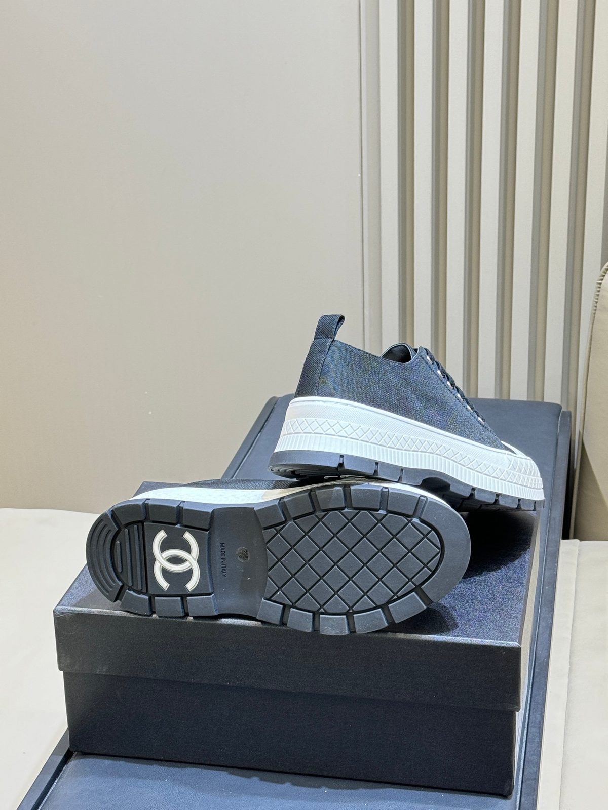 Chanel Canvas Low-Top Sneakers Navy White