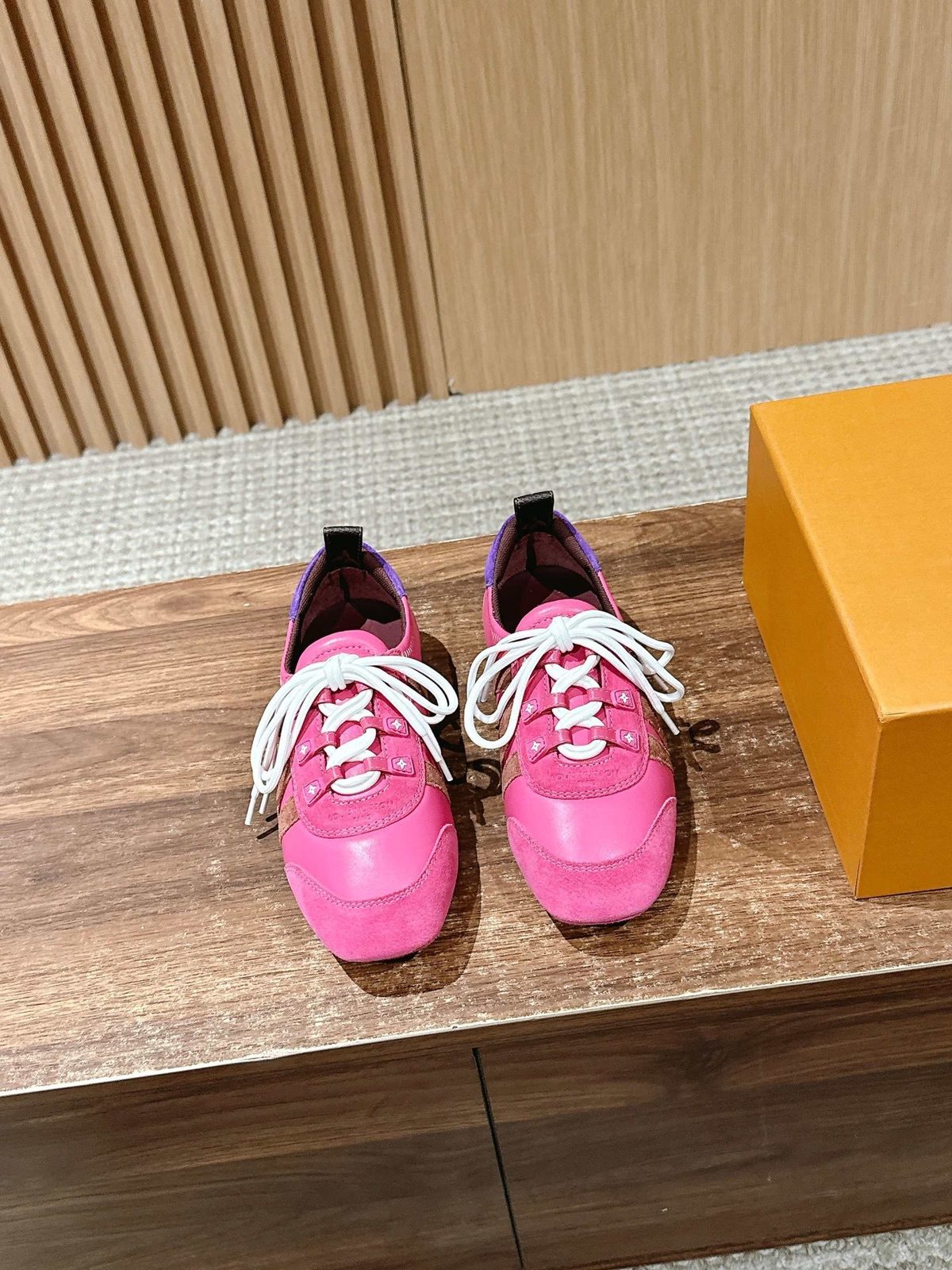 Louis Vuitton Pink Suede Lace-Up Sneakers