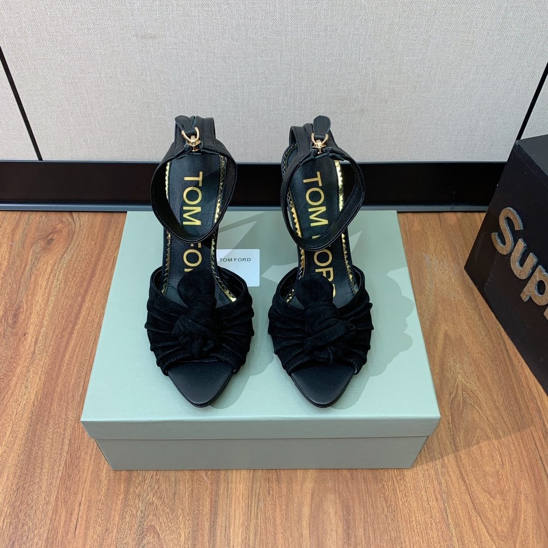 Tom Ford Black Velvet Ankle Strap Heels