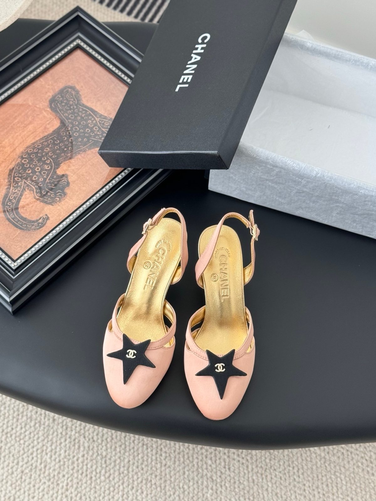 Chanel Star Embellished Slingback Heels Pink