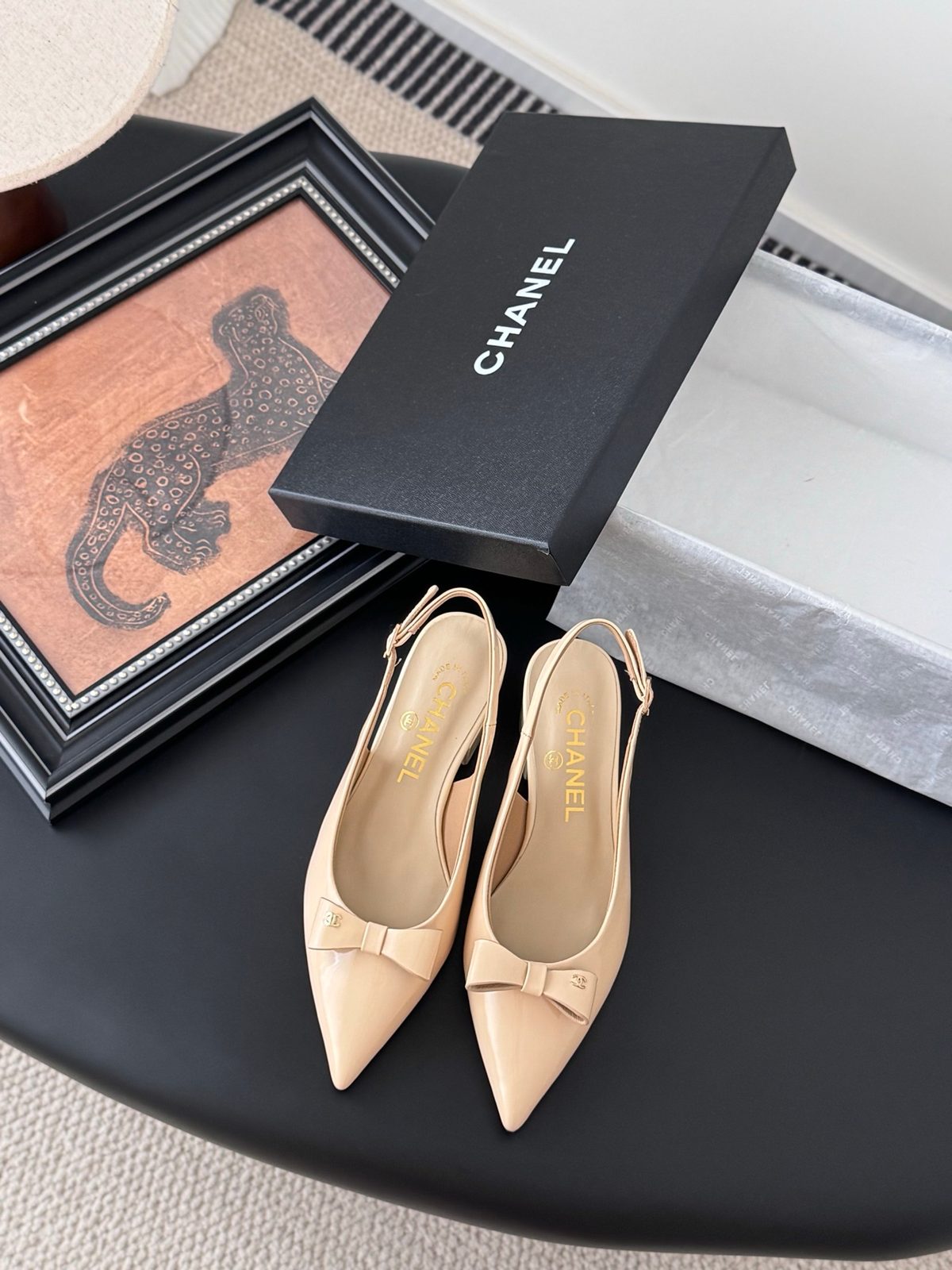 Chanel Bow Slingback Ballet Flats Beige
