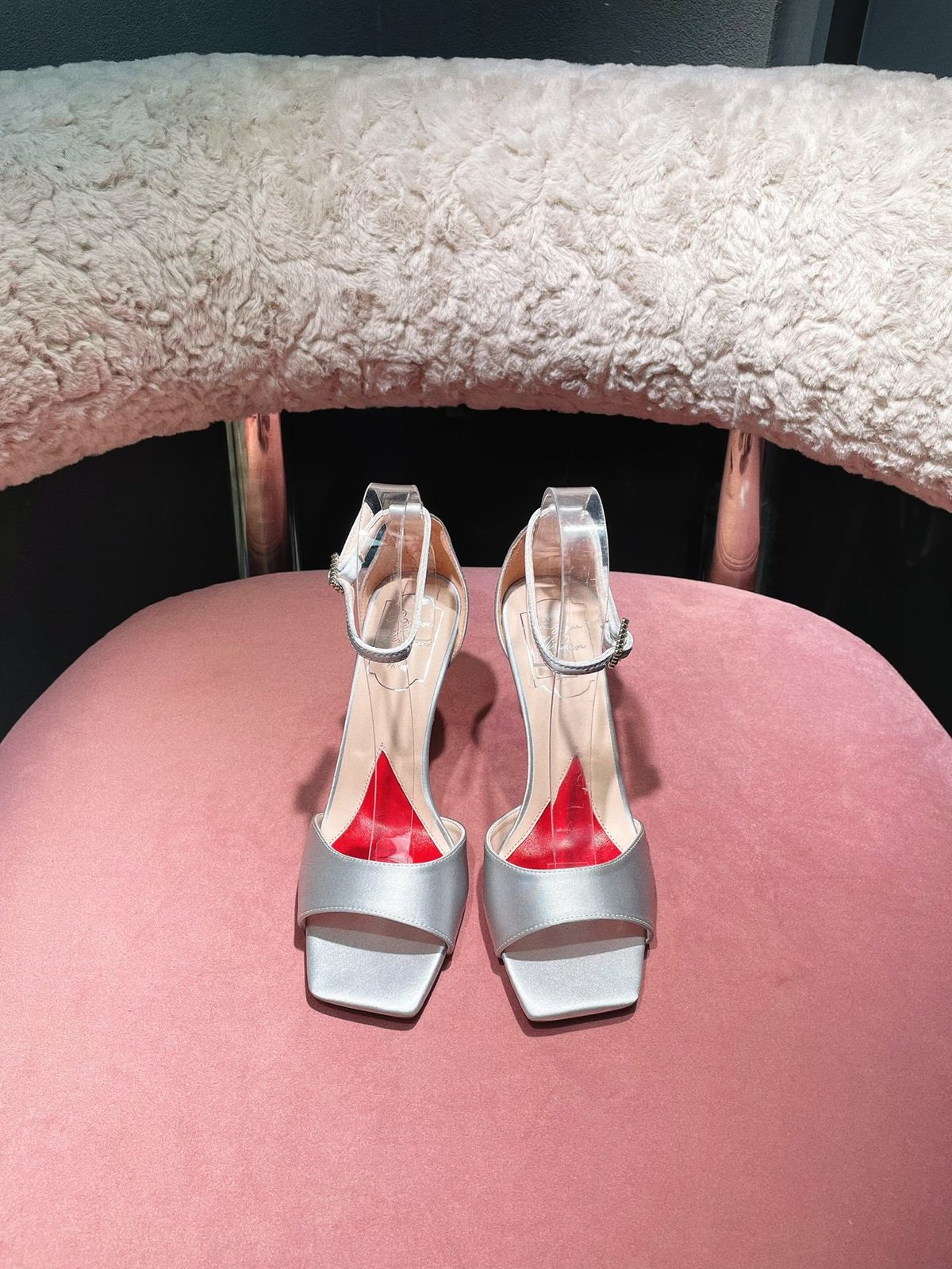 Luxury Silver Satin Platform Heels with Red Sole