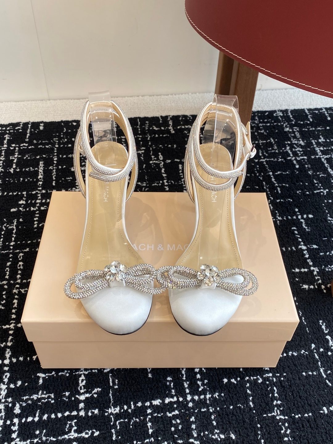 Mach & Mach Crystal Bow Satin Heels