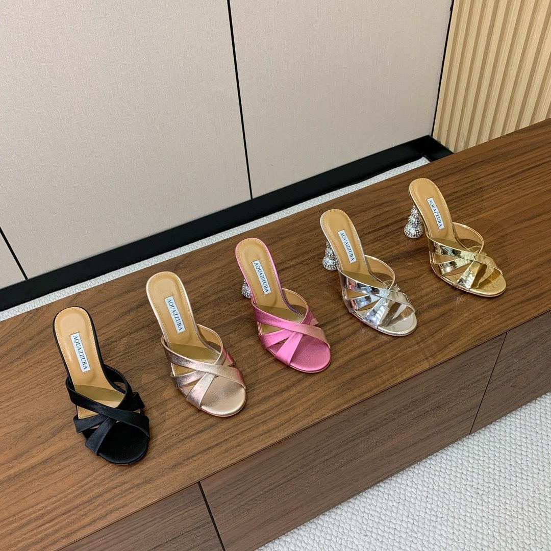 Aquazzura Embellished Heel Mule Sandals