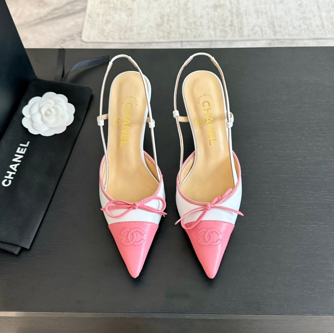 Chanel Pink and White Slingback Heels