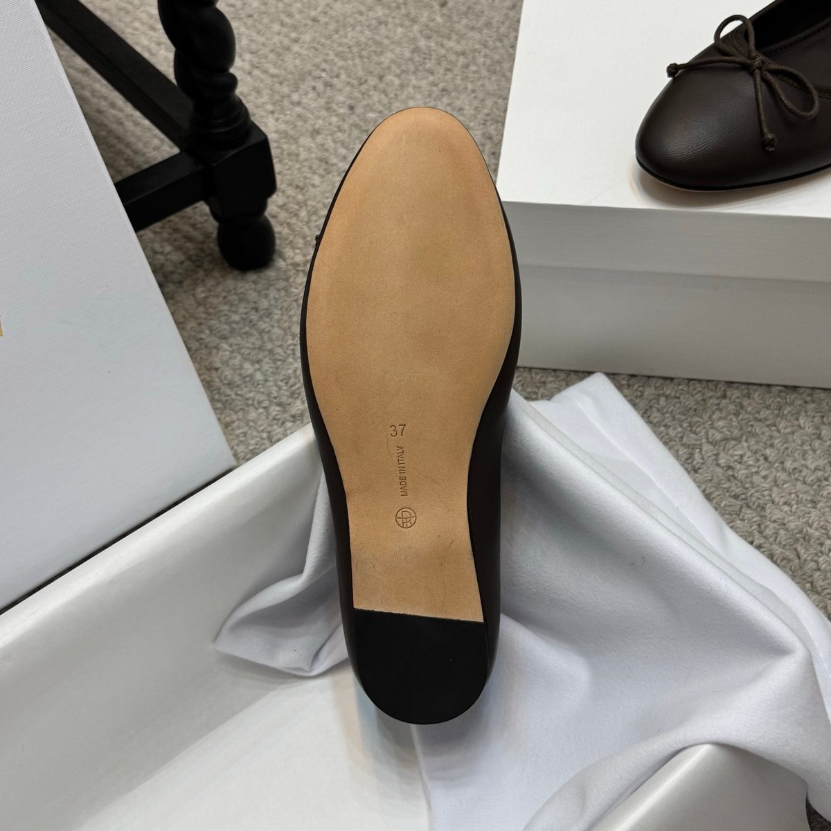 The Row Black Leather Ballet Flat