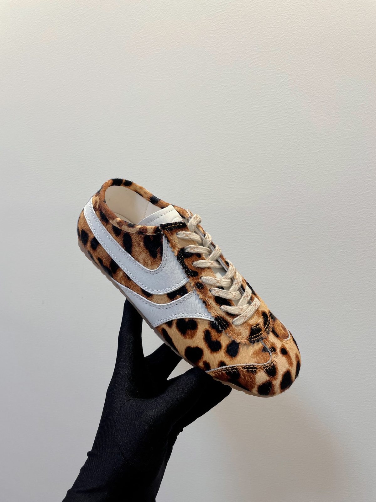 Leopard Print Calf Hair Sneaker with White Leather Trim