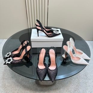 Aquazzura Black Lace Pointed Slingback Heels