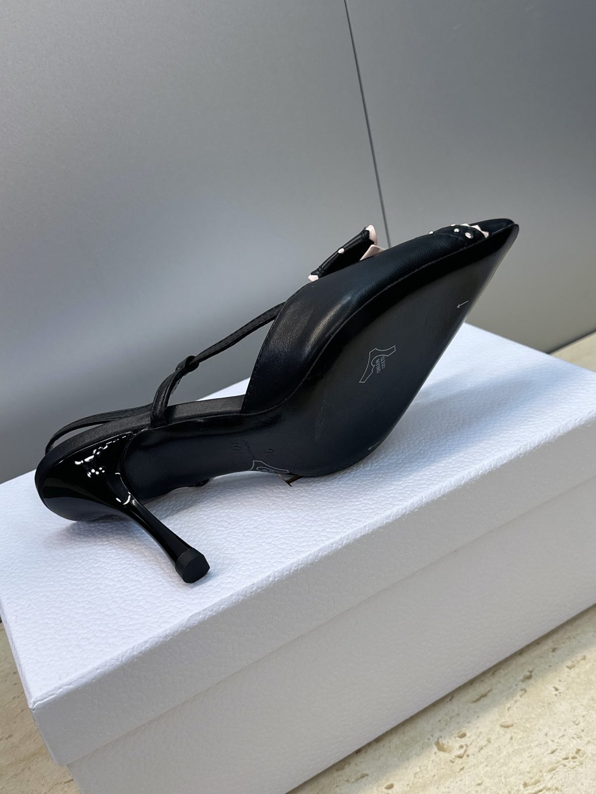 Dior Studded Bow Leather Slingback Heels