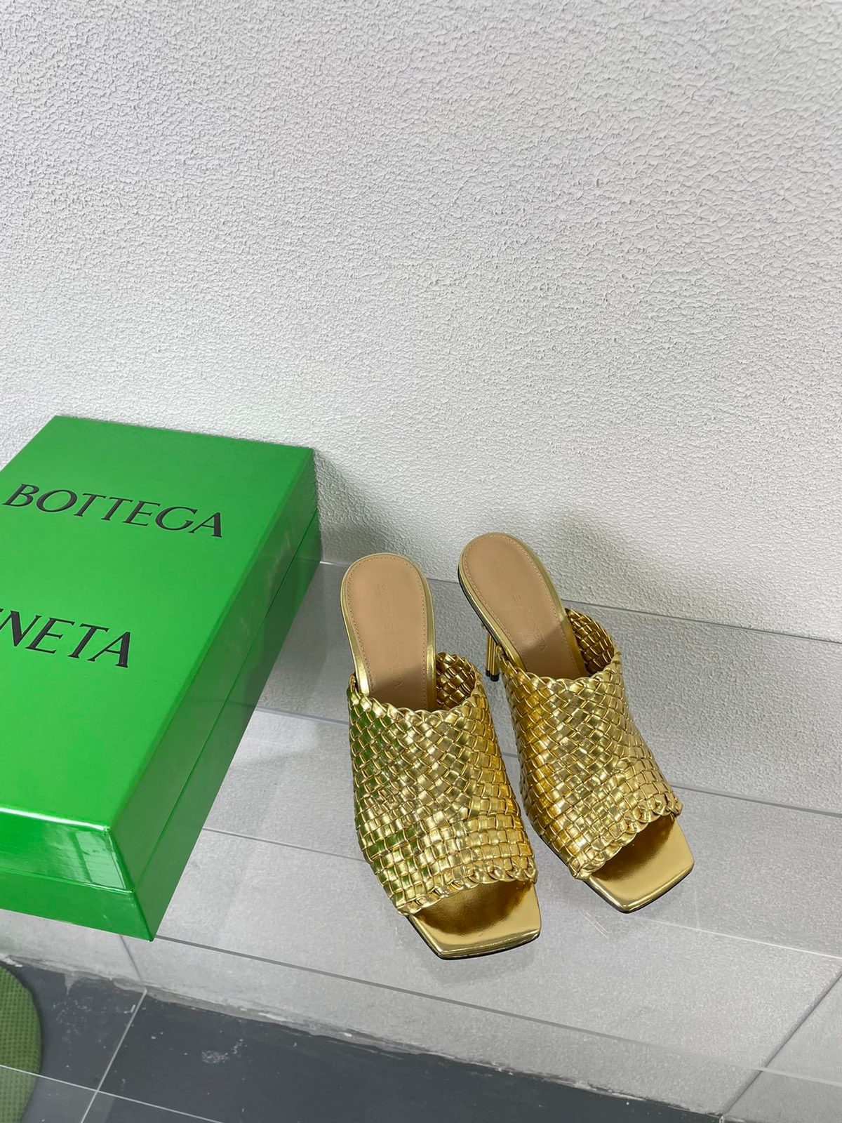 Bottega Veneta Intrecciato Gold Mule Heels
