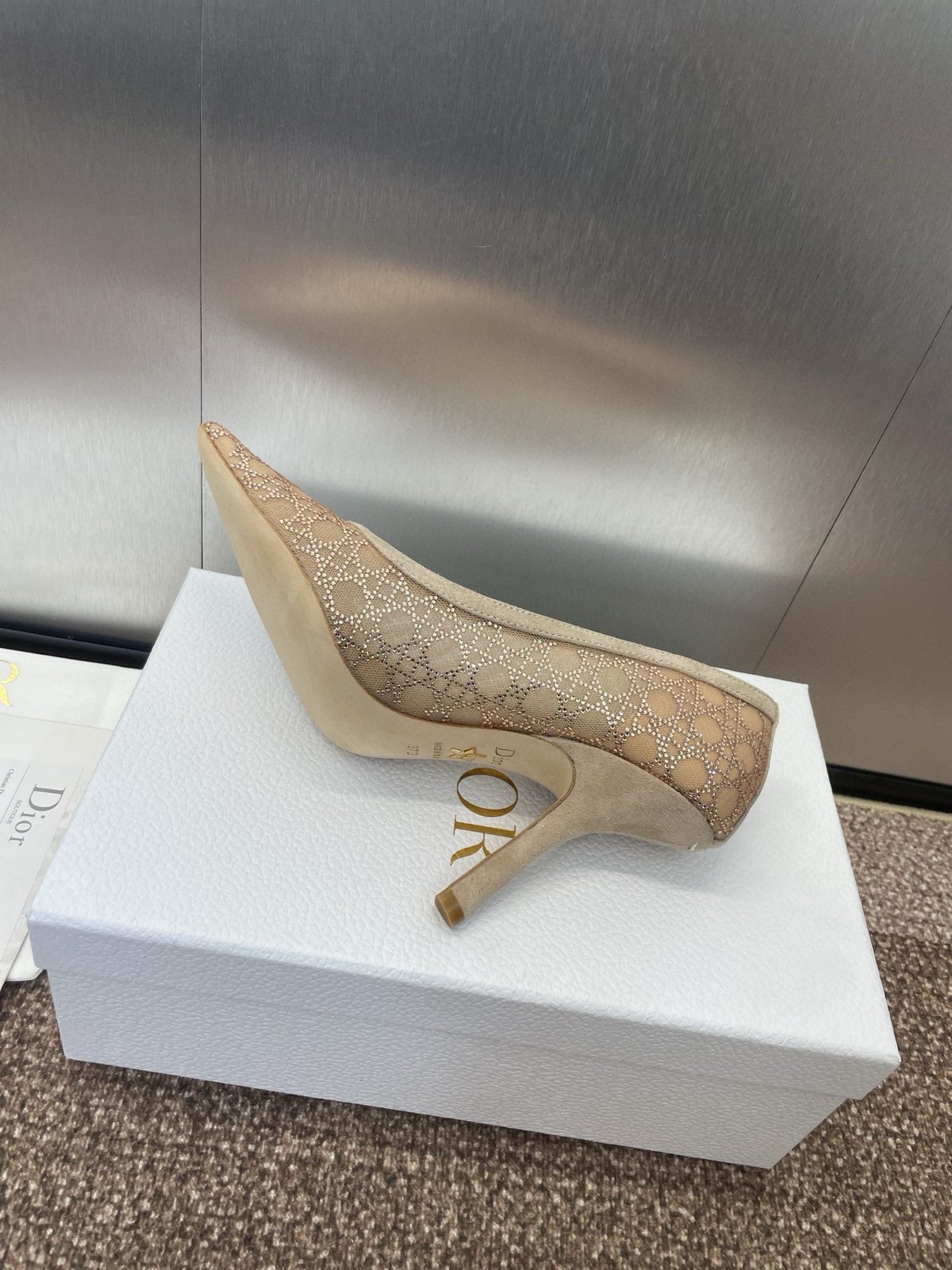 Dior Embellished Mesh Pumps Beige