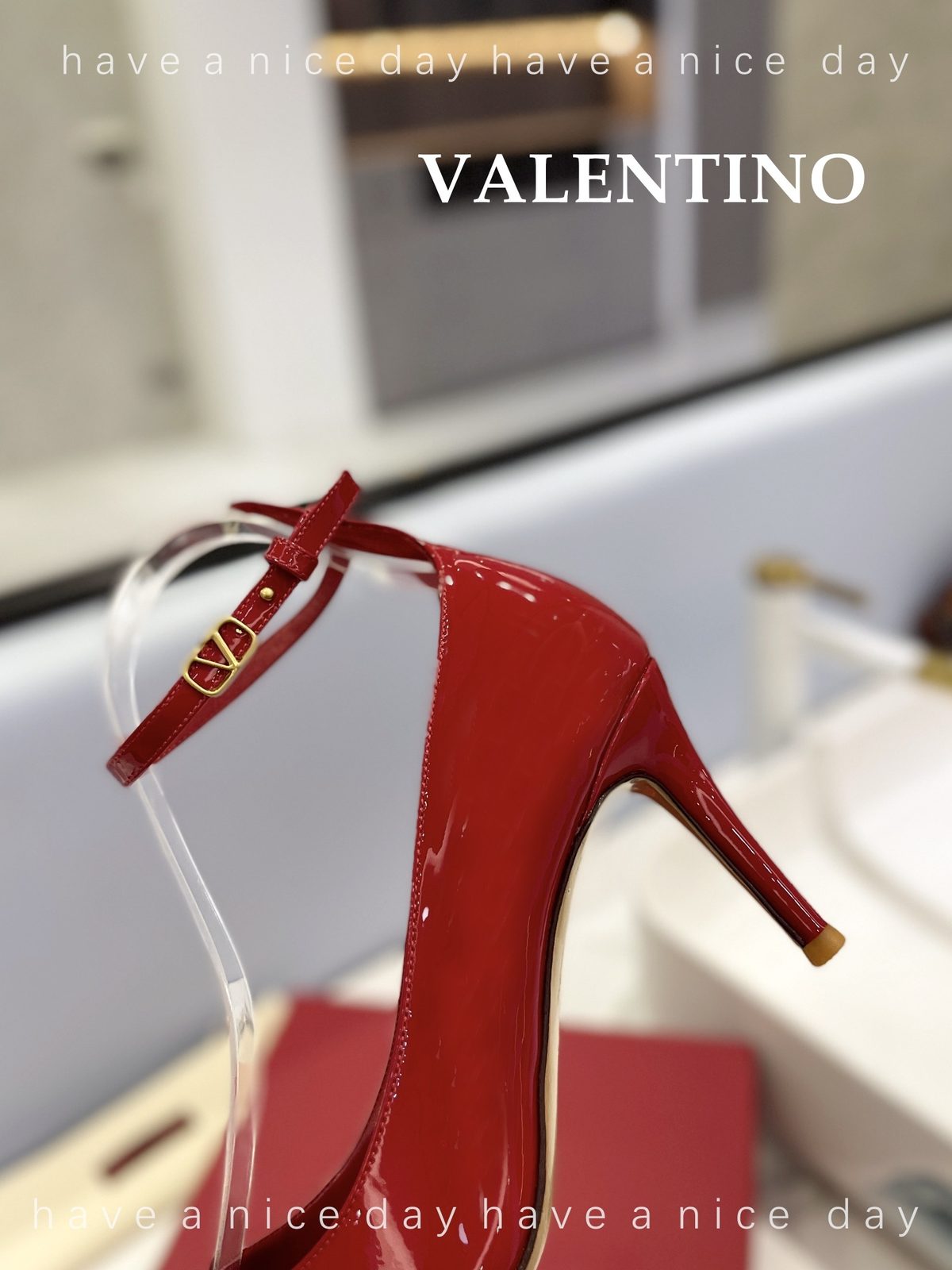 Valentino Patent Leather Ankle Strap Pump Red