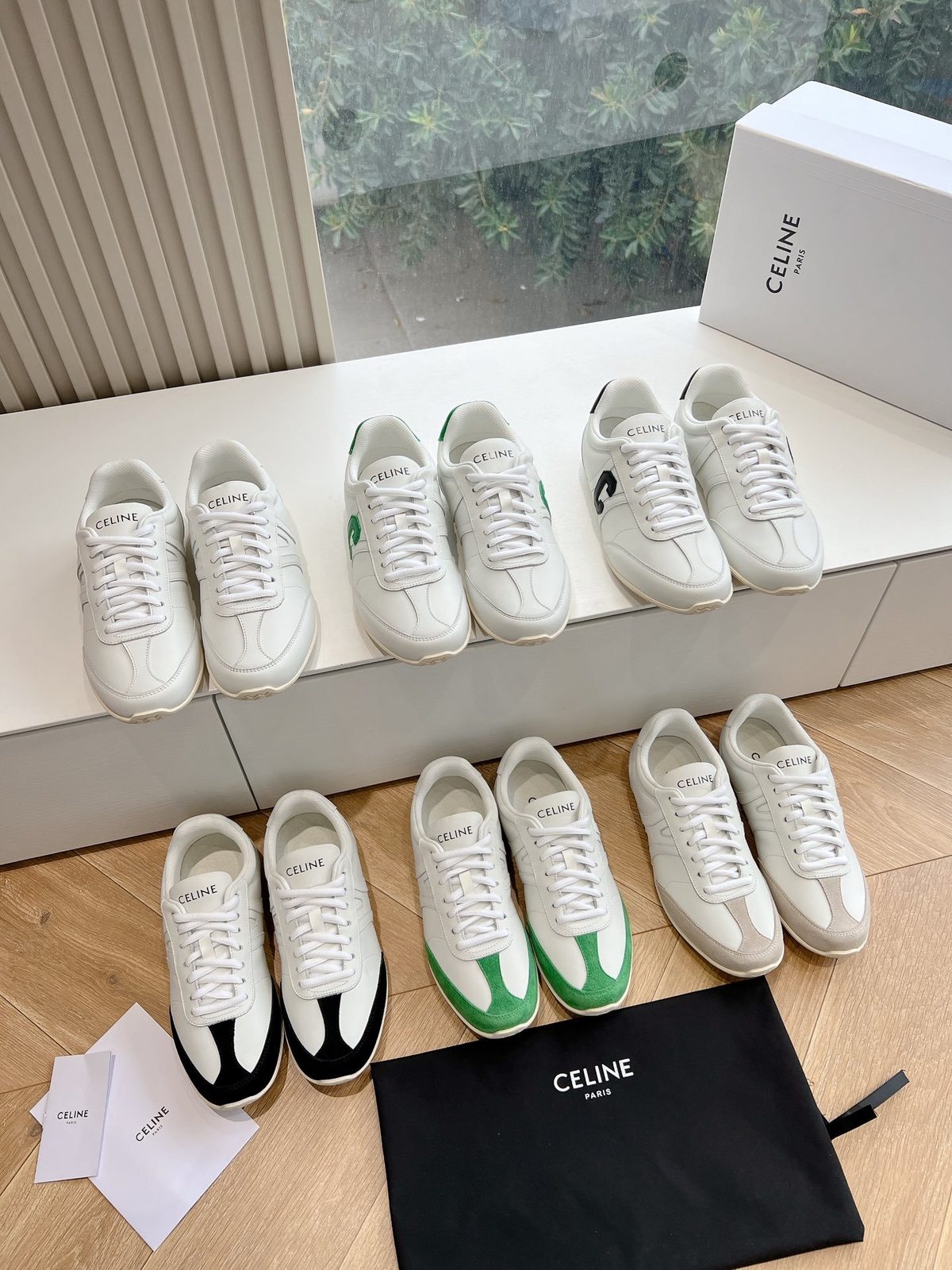 Celine Paris Leather Sneakers White Green