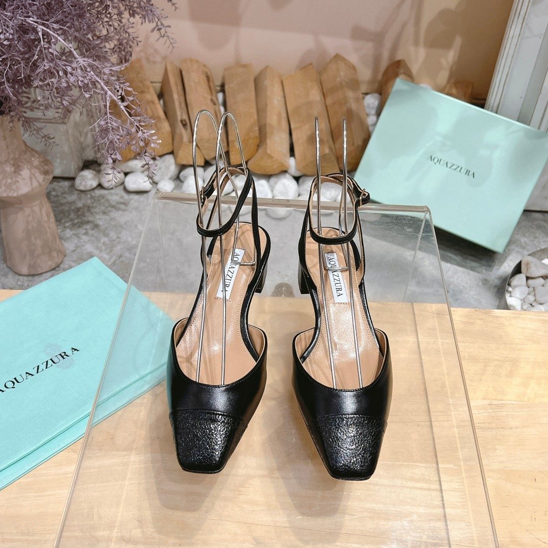Aquazzura Black Leather Ankle Strap Heels