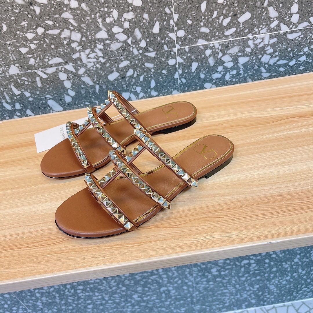 Valentino Rockstud Leather Slide Sandals