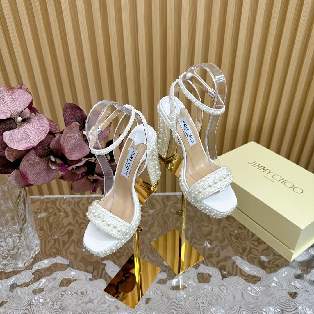 Jimmy Choo Pearl Embellished Ankle Strap Sandals