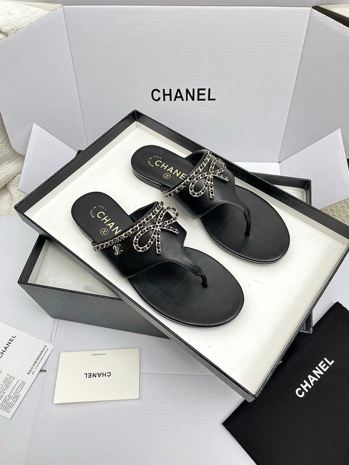 Chanel Chain Link Thong Sandals Black