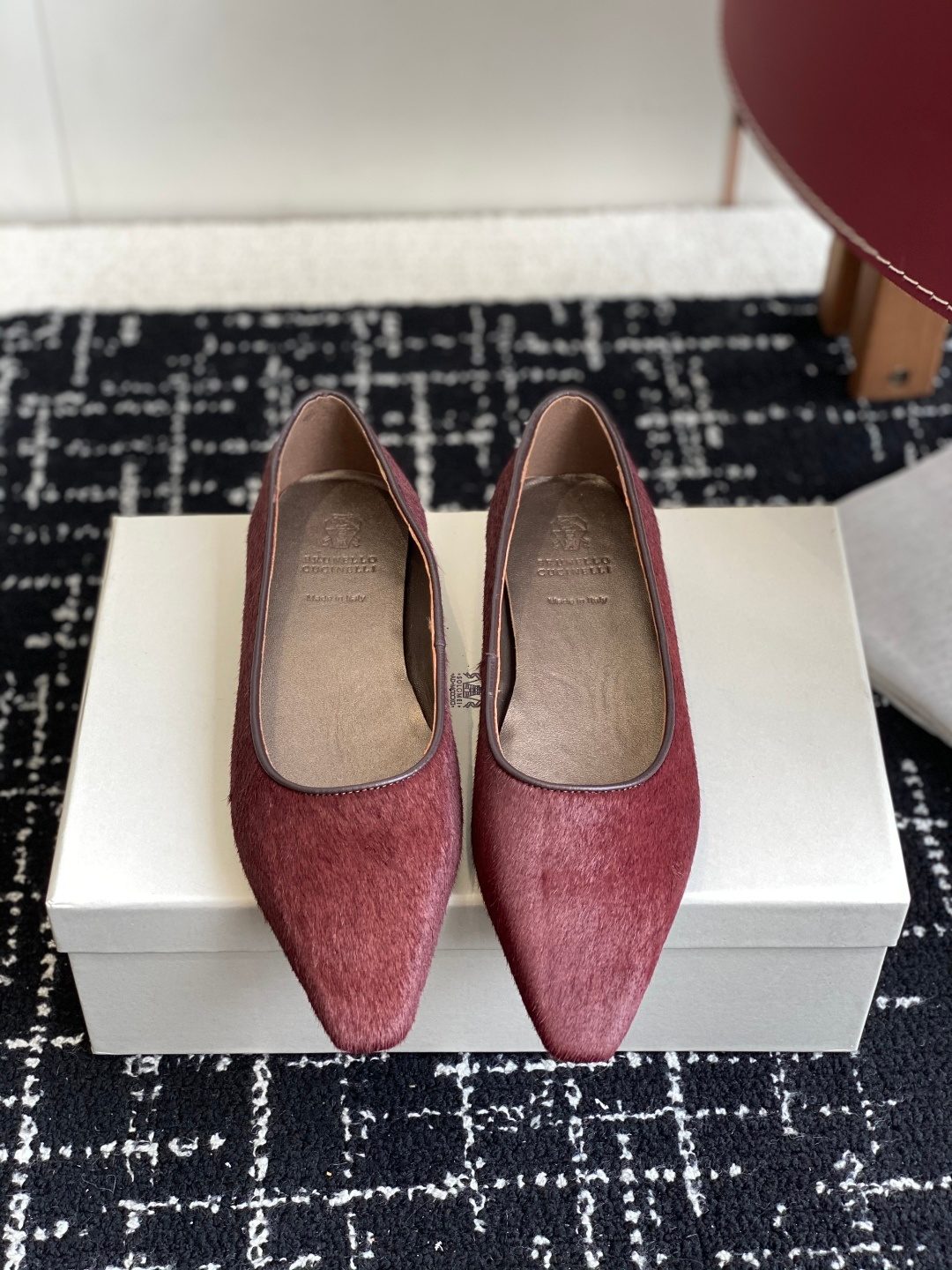 Brunello Cucinelli Burgundy Haircalf Flat Loafers