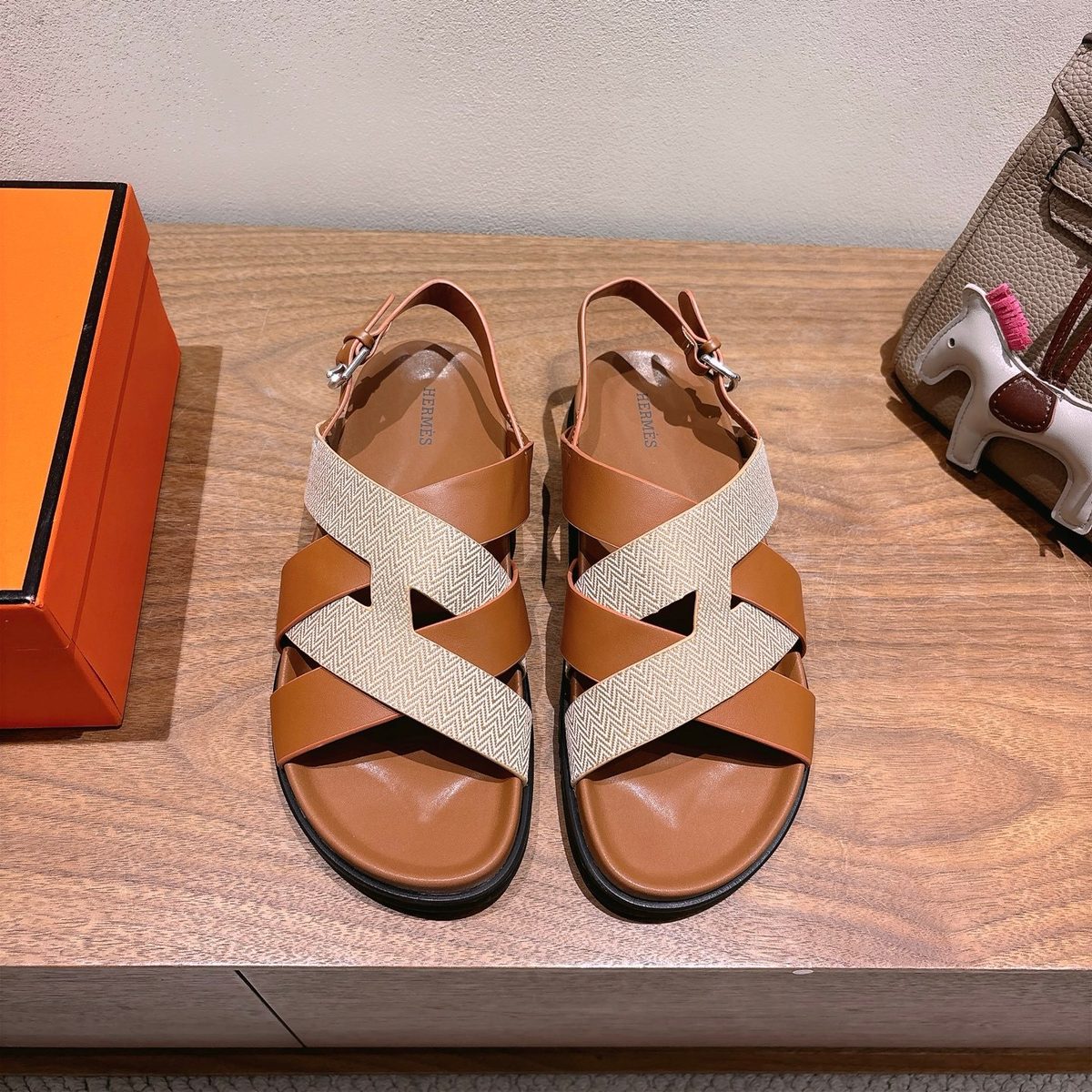 Hermès Leather Cross-Strap Sandals