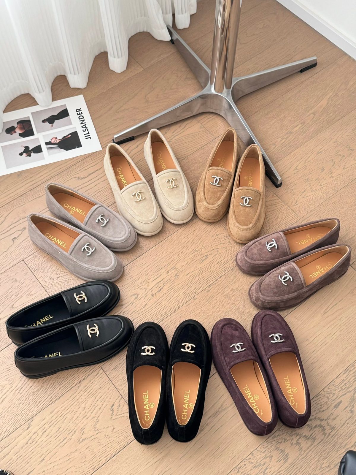 Chanel CC Logo Suede Loafers