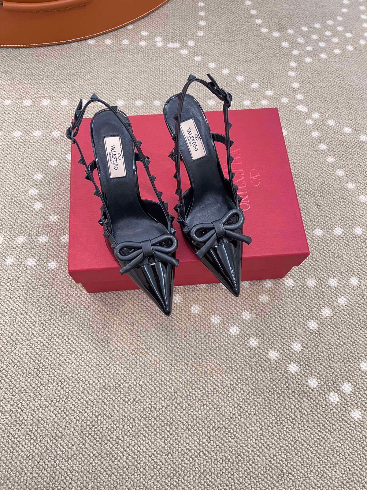Valentino Rockstud Black Pointed Slingback Heels