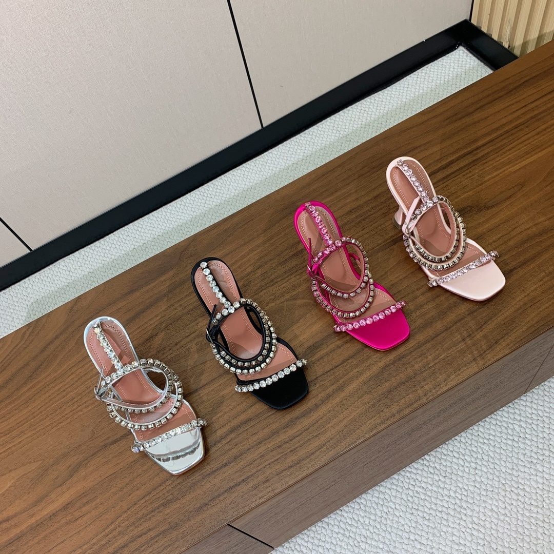 Crystal-Embellished Square Toe Heeled Sandals