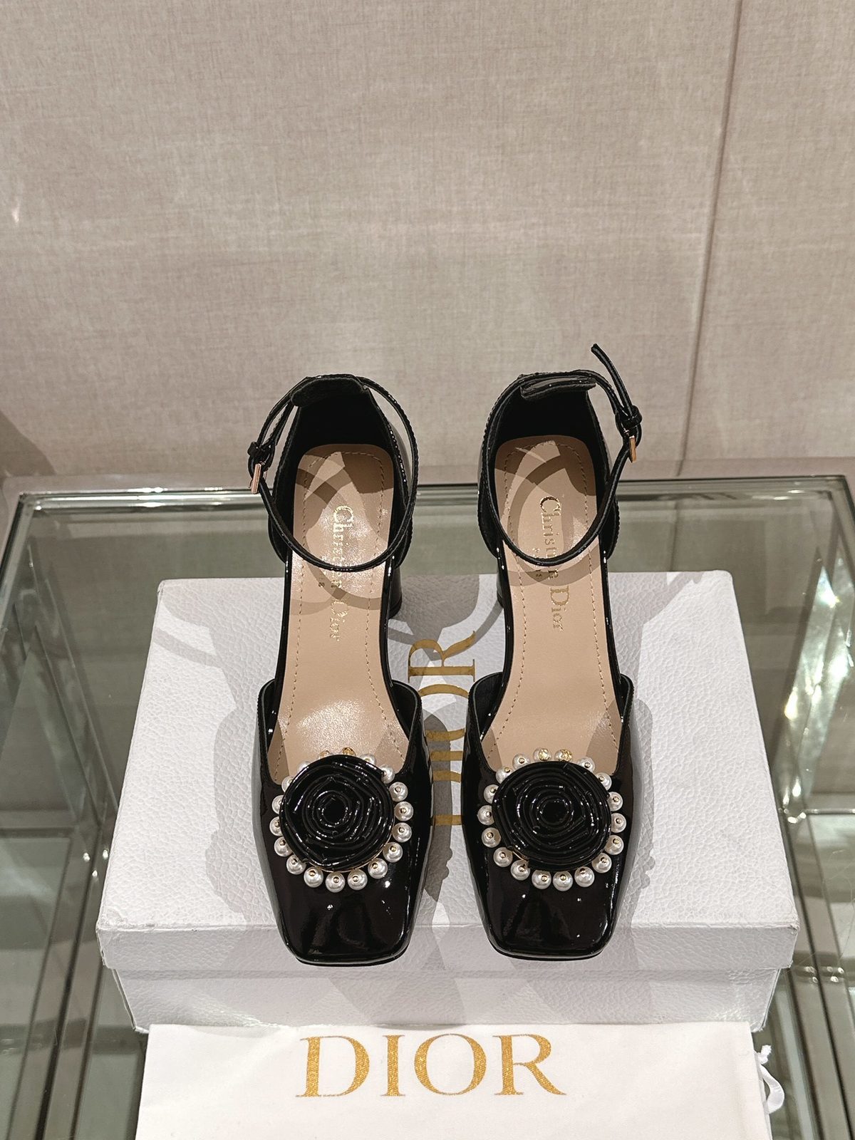 Dior Patent Leather Pearl Embellished Platform Heels