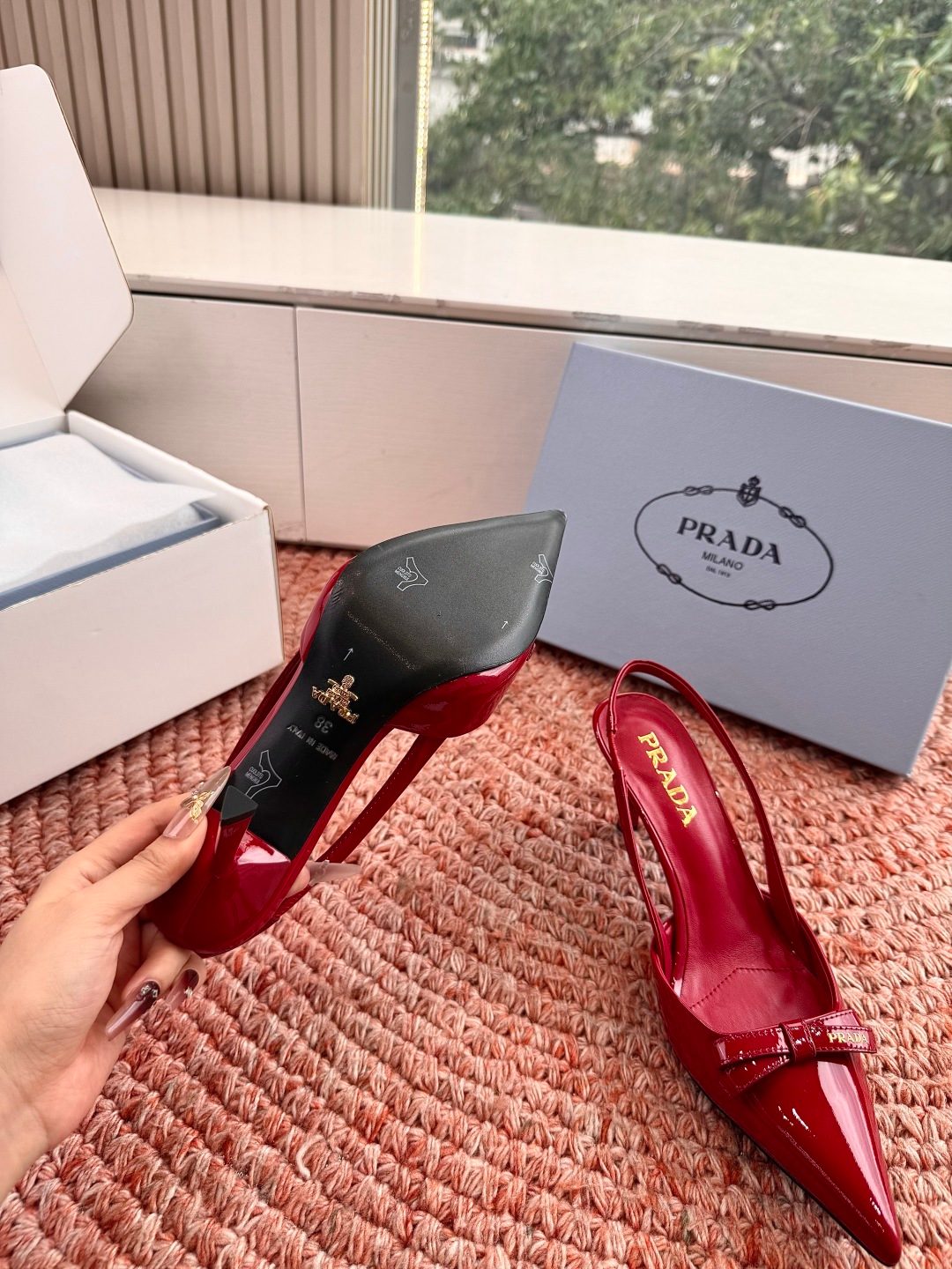 Prada Patent Leather Slingback Heels Red