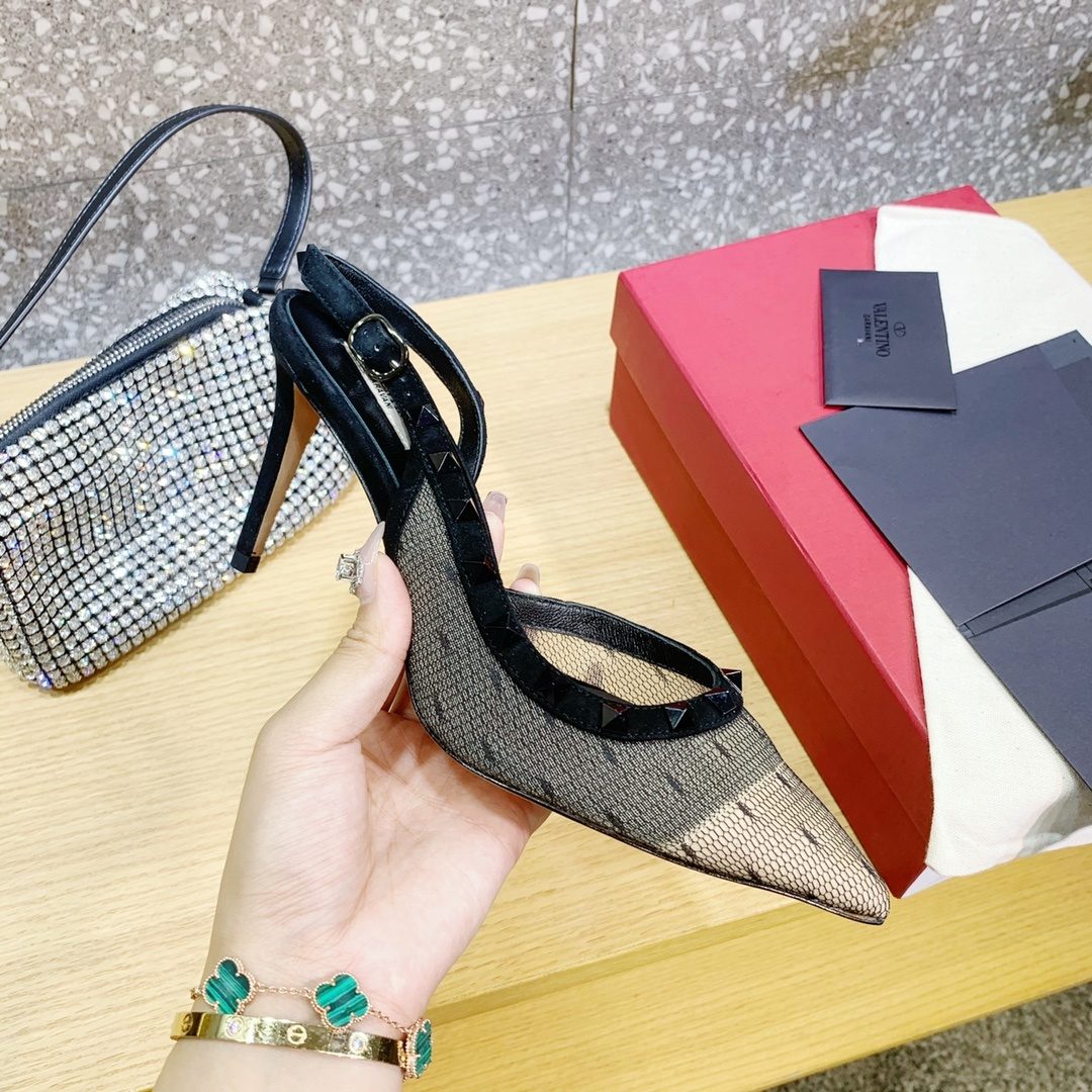 Valentino Rockstud Black Slingback Heels