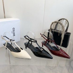 Celine T-Strap Pointed Toe Slingback Heel