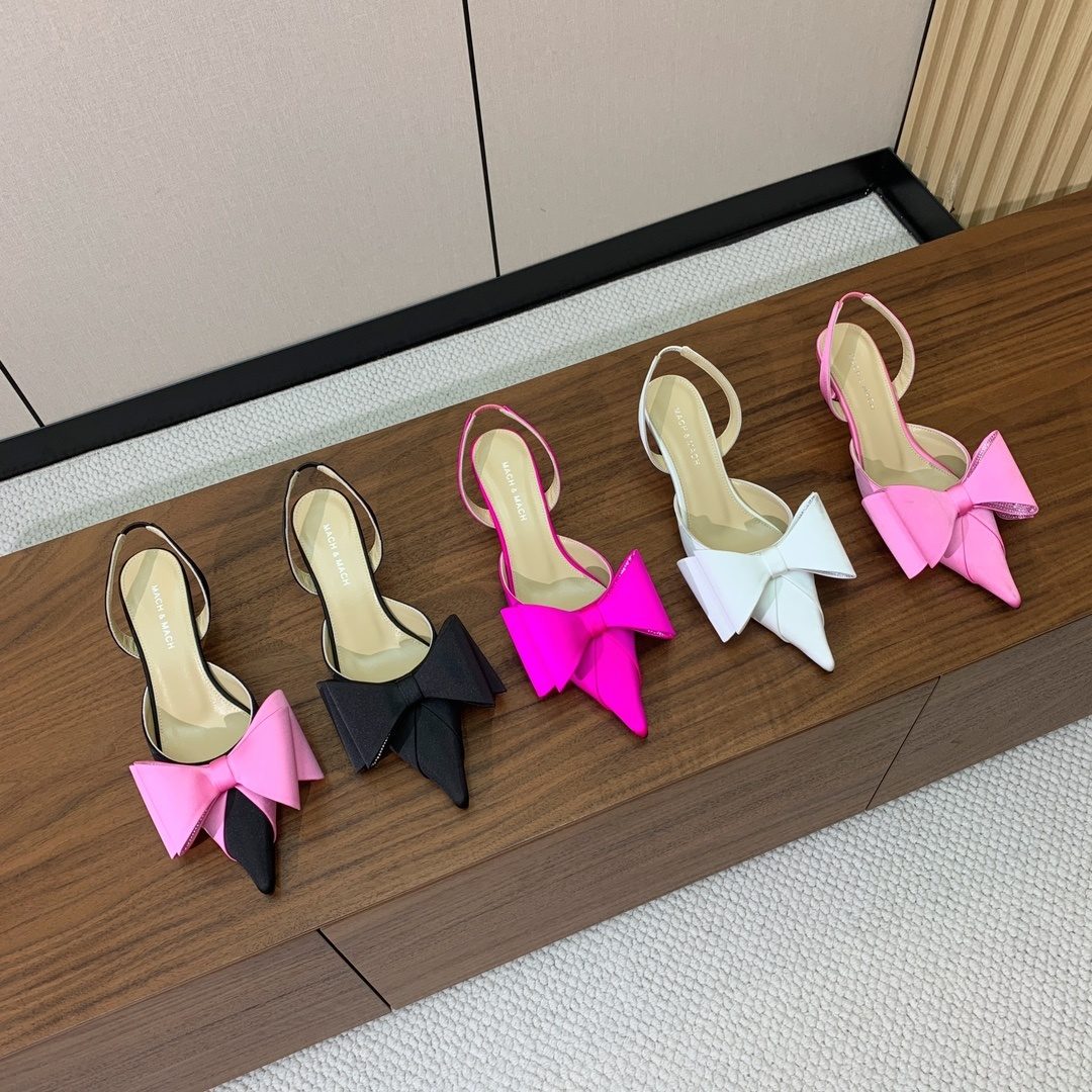 Pointed Toe Slingback Heels with Bow Detail