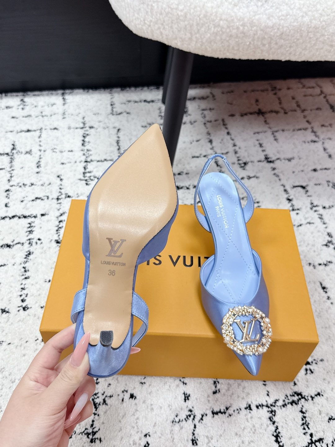 Louis Vuitton Crystal LV Satin Slingback Heels