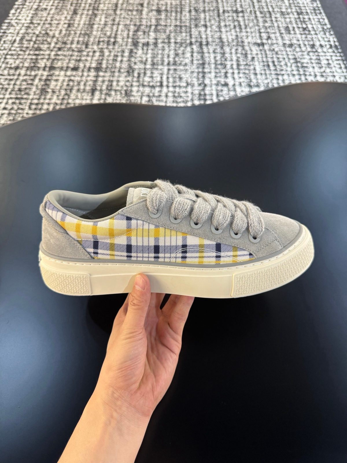 Dior B01 Sneaker Grey Suede with Tartan Pattern