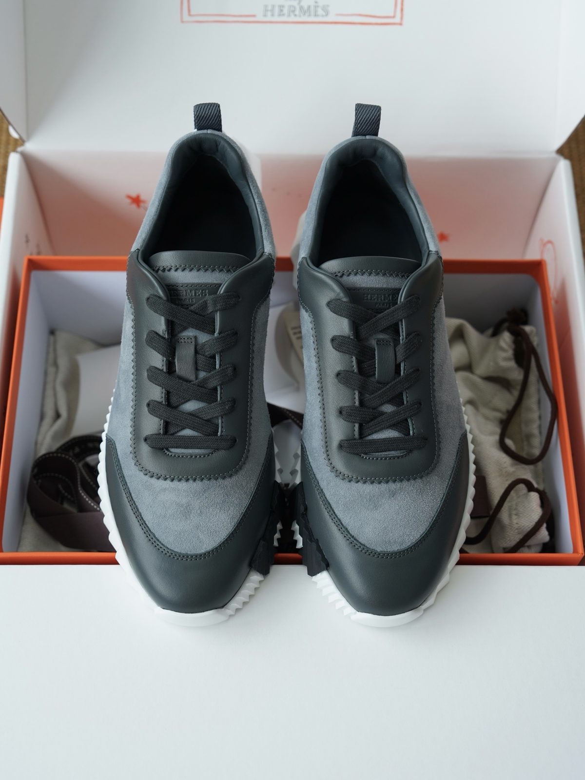 Hermès Suede and Leather Lace-Up Sneakers