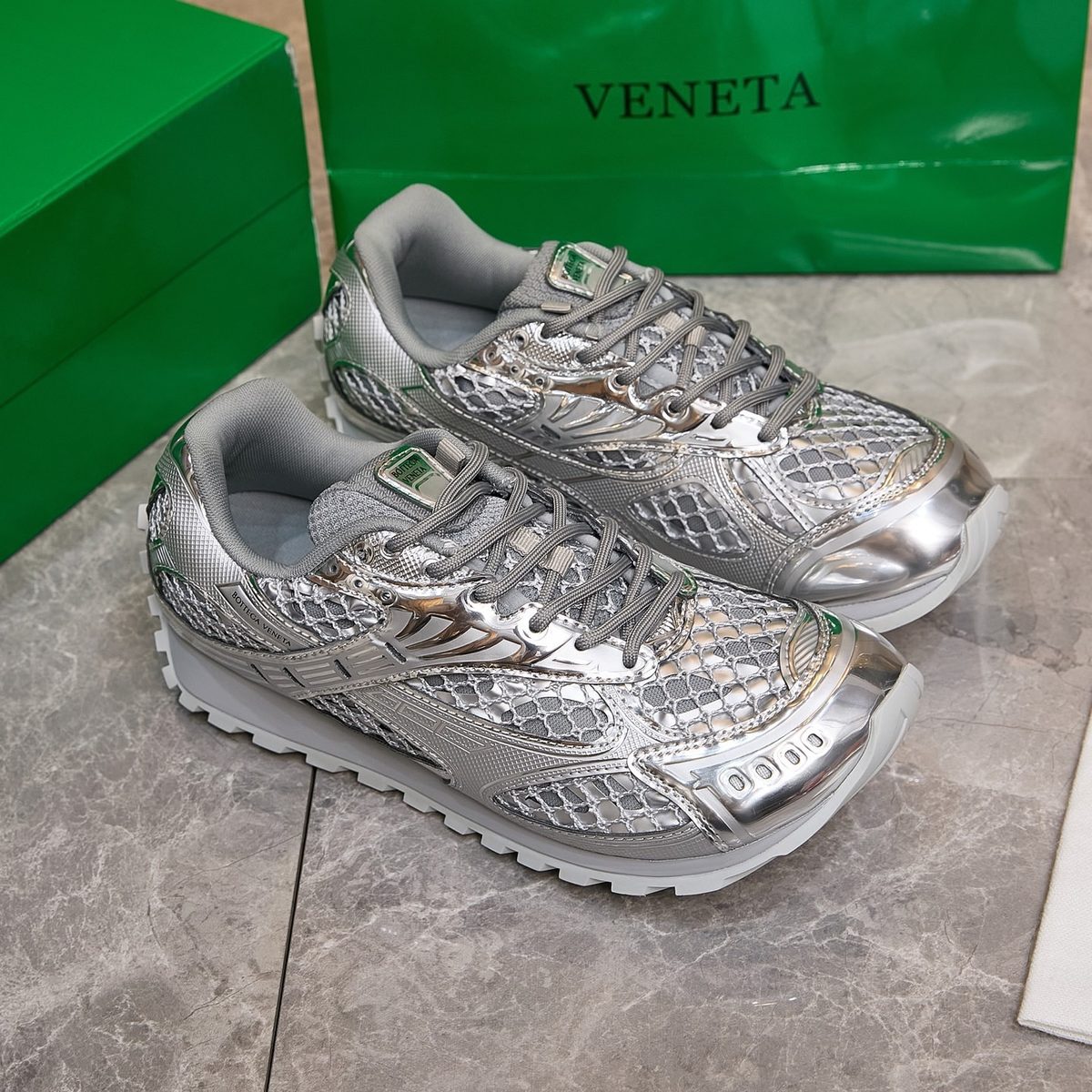 Bottega Veneta Metallic Silver Running Sneakers