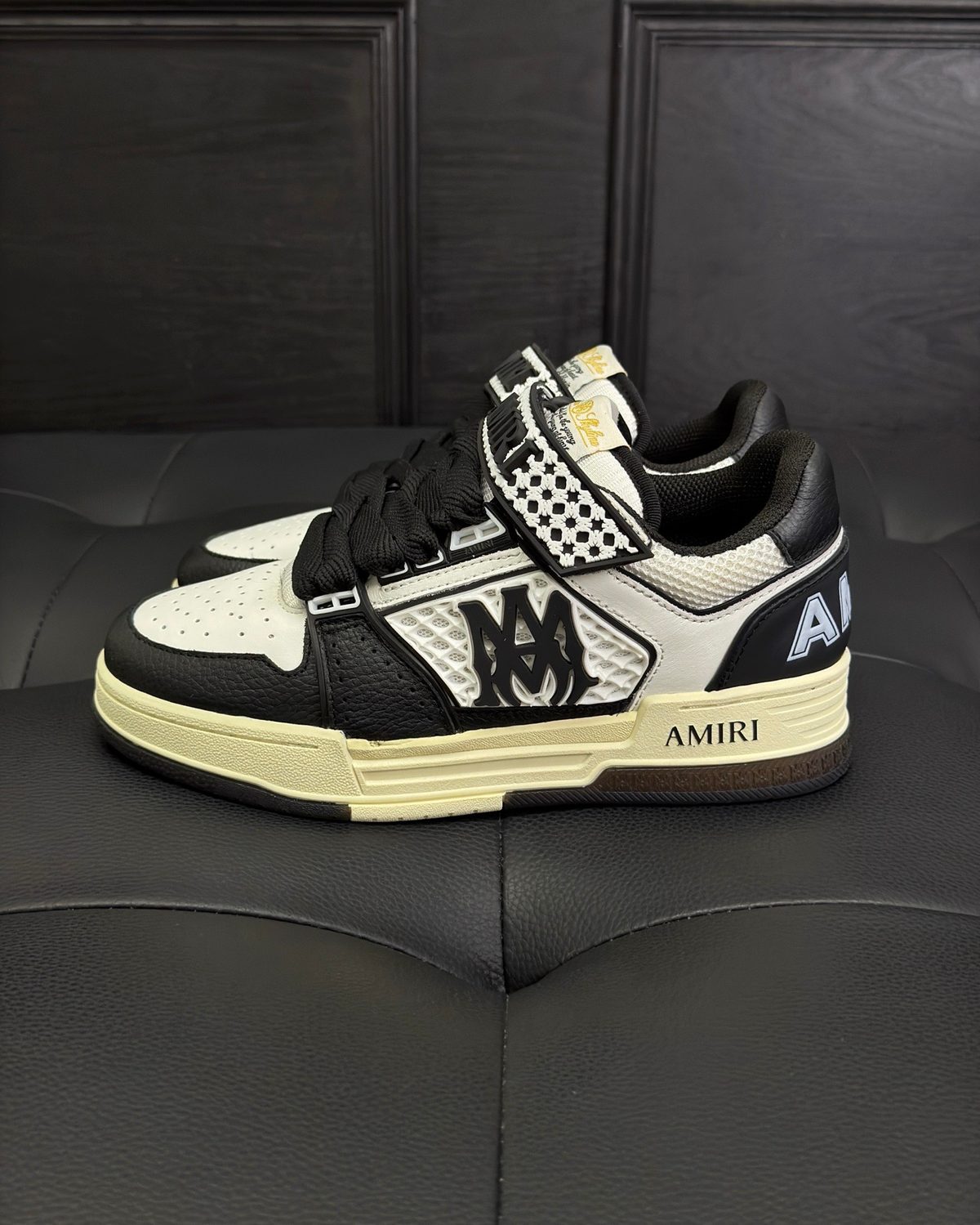 AMIRI Black and Cream Leather Low-Top Sneakers