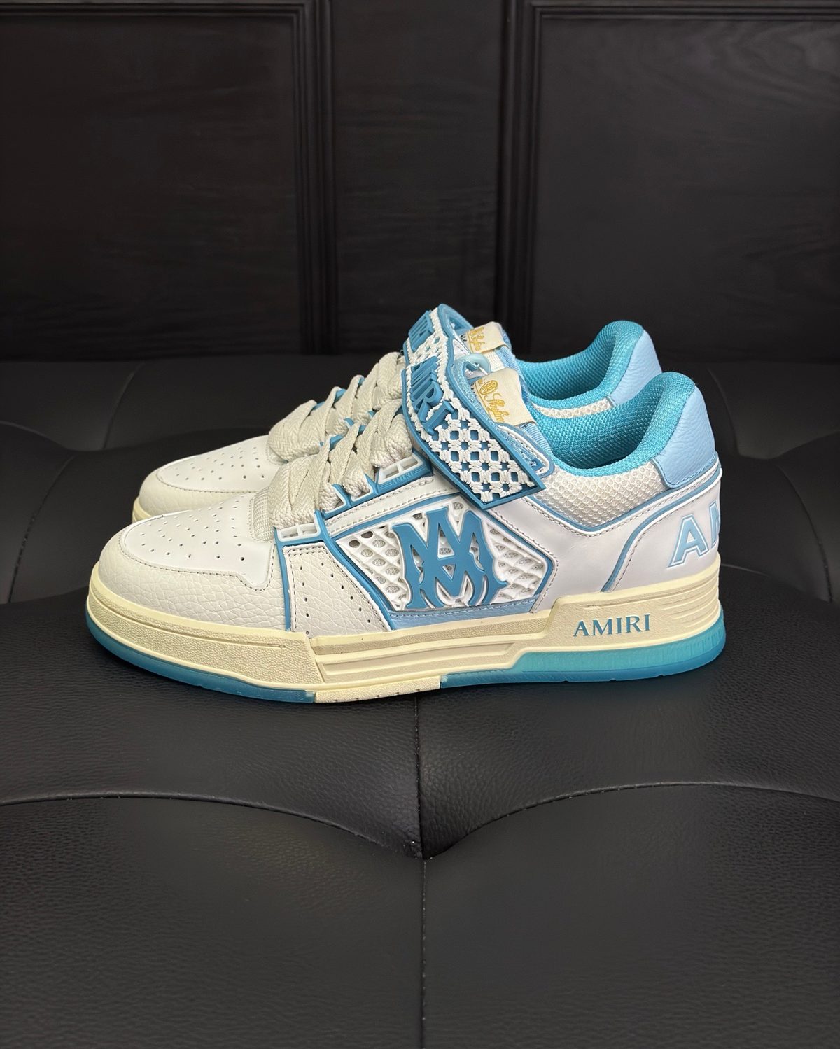 AMIRI Blue and Cream Leather Sneakers